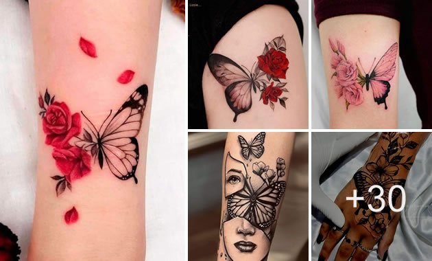 Tatuajes de mariposas con colores en varios tamaÃ±os